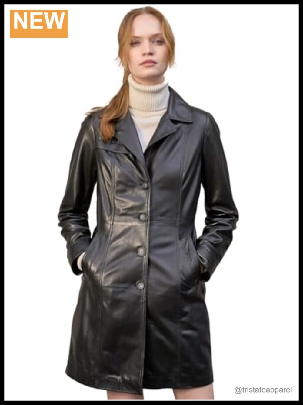 Women's Italian Genuine Lambskin Leather Trench Coat Long Sleeve Notched Lapel